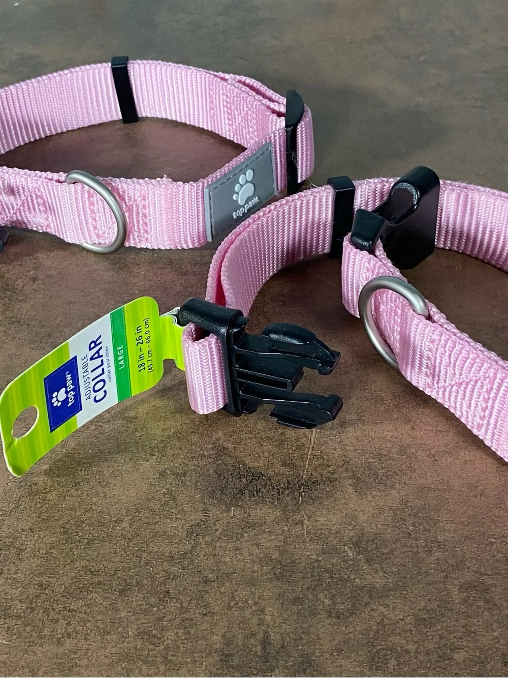 2 Top Paw Pink Adjustable Collar Set w/reflective piece